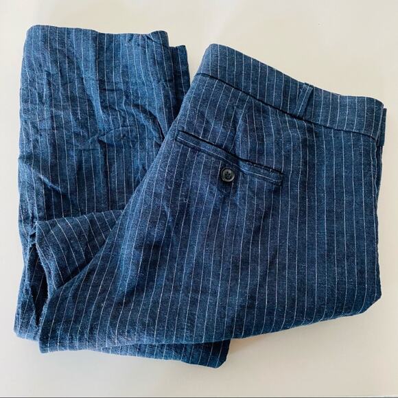 BANANA REPUBLIC Navy Blue White Pin Stripe Trousers Cropped Skinny Slim Pants 4 - Picture 1 of 6